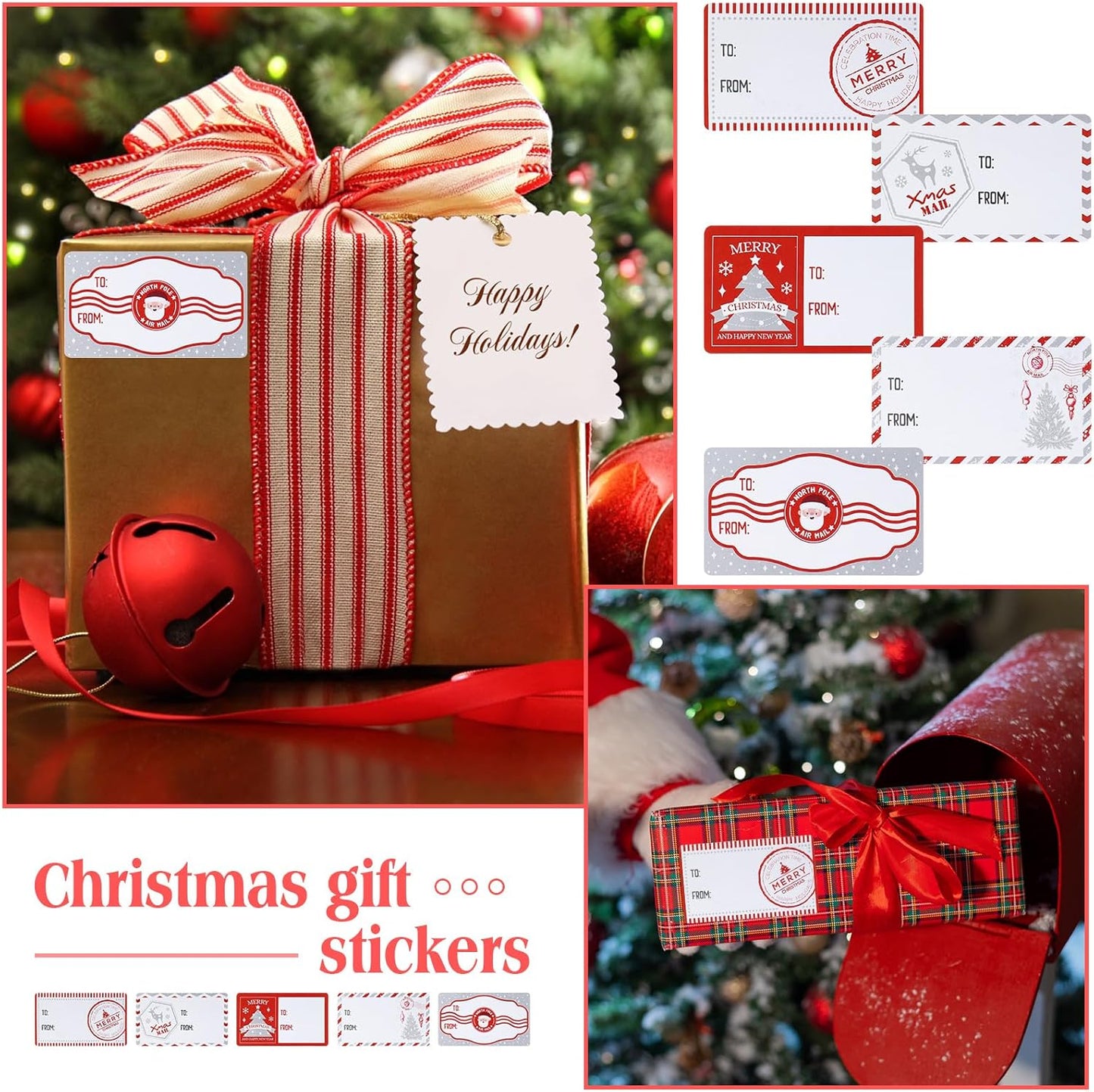 Outus 500 Pieces Christmas Tags Self Adhesive Gift Tags for Xmas Presents Christmas Name Labels Stickers for Wrapping Paper Festival Birthday Holiday Decor(Fresh Style,2.76 x 1.57 Inch)