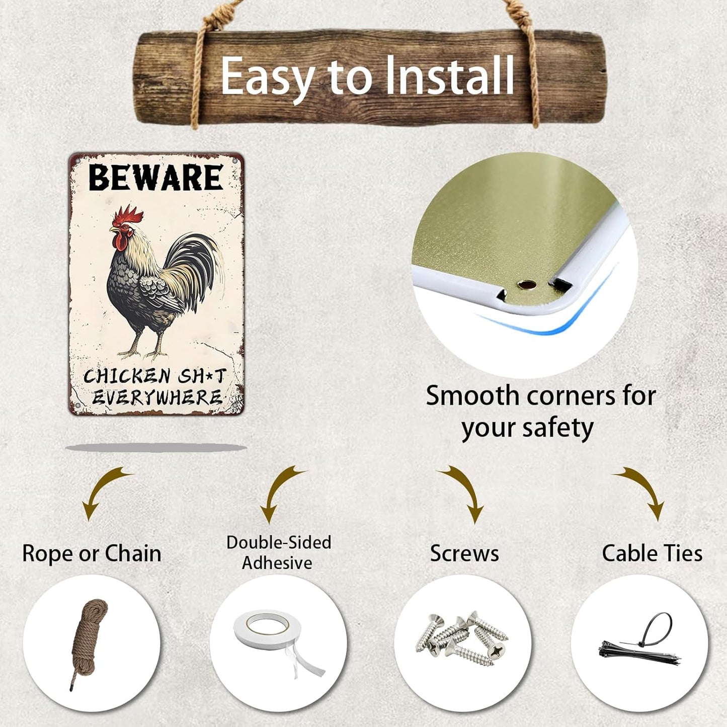 Beware Metal Sign Chicken Shit Everywhere Tin Sign Home Bar Pub 12x8 Inch Metal Restaurant Man Cave Wall Decor