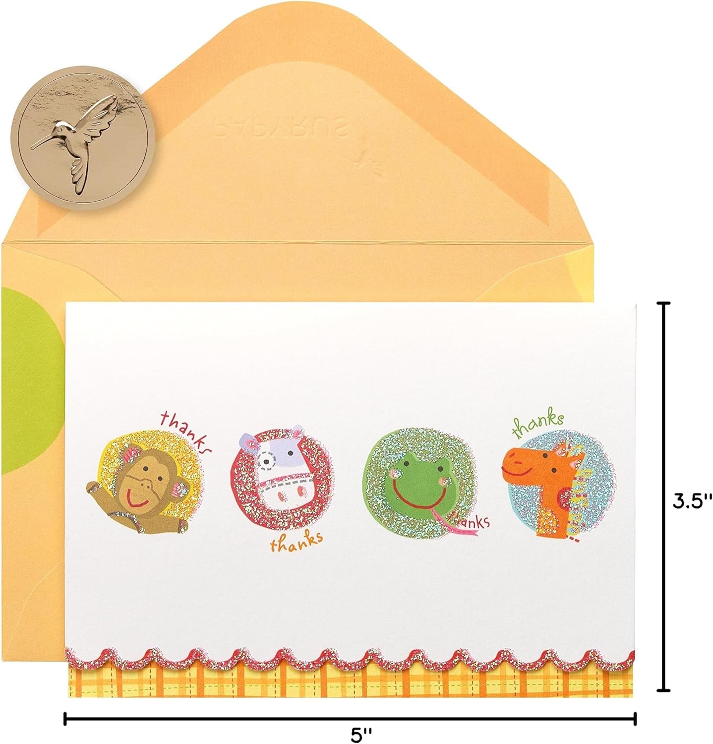 Papyrus Thank You Cards with Envelopes, Animals with Glitter (14-Count)