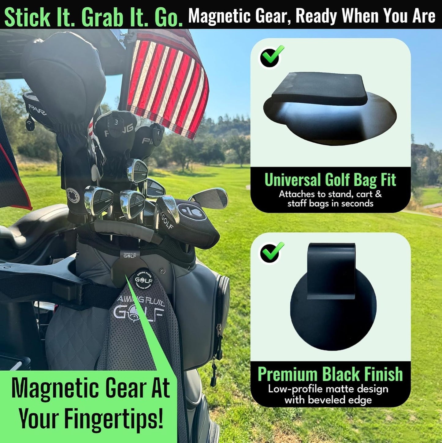 Magnetic Golf Bag Landing Pad – Magnetic Plate with Strong Attachment for an Easy Grab-and-Go Tool, Includes Gear Utility Pouch, Accessory Holder, Ideal Gift for All Golfers—Black