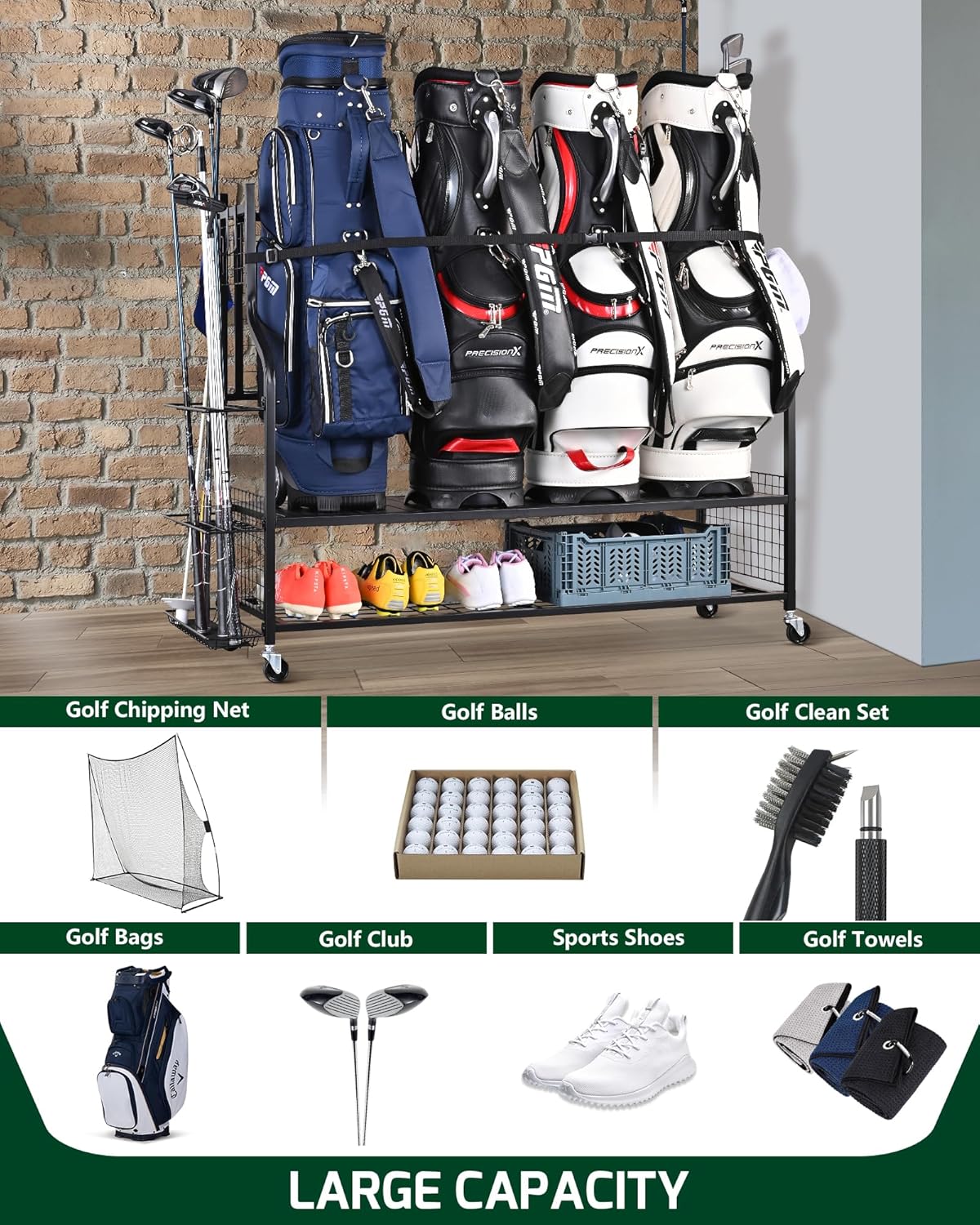Mythinglogic Golf Bag Storage Organizer, Extra Large Golf Storage Stand for Golf Bag Accessories, Golf Storage Rack for Garage, Golf Club, Home