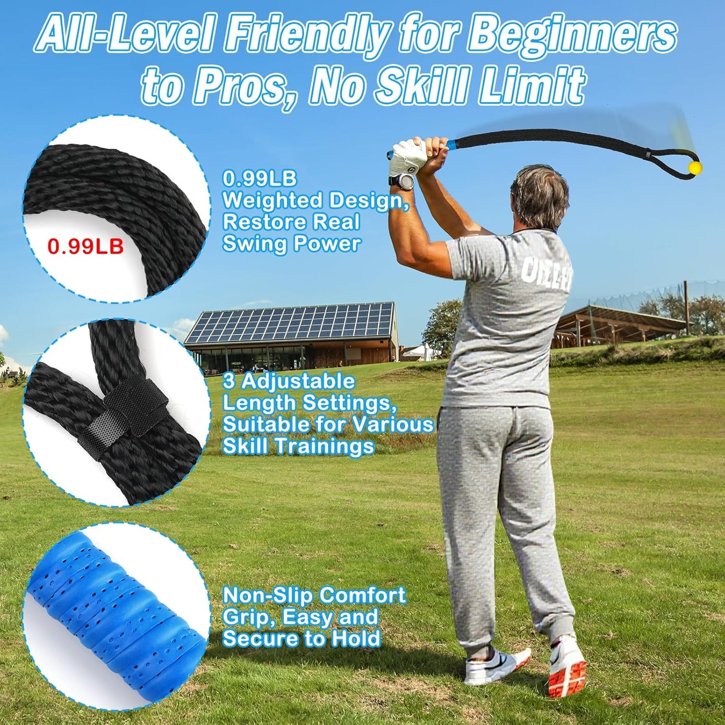 Heavier Premium Golf Rope Swing Trainer, Professional Weighted Golf Swing Rope, Warm-Up Training Tempo Aids with Ball and Grip to Improve Speed, Rhythm, Flex & Strength for All-Level Golfers