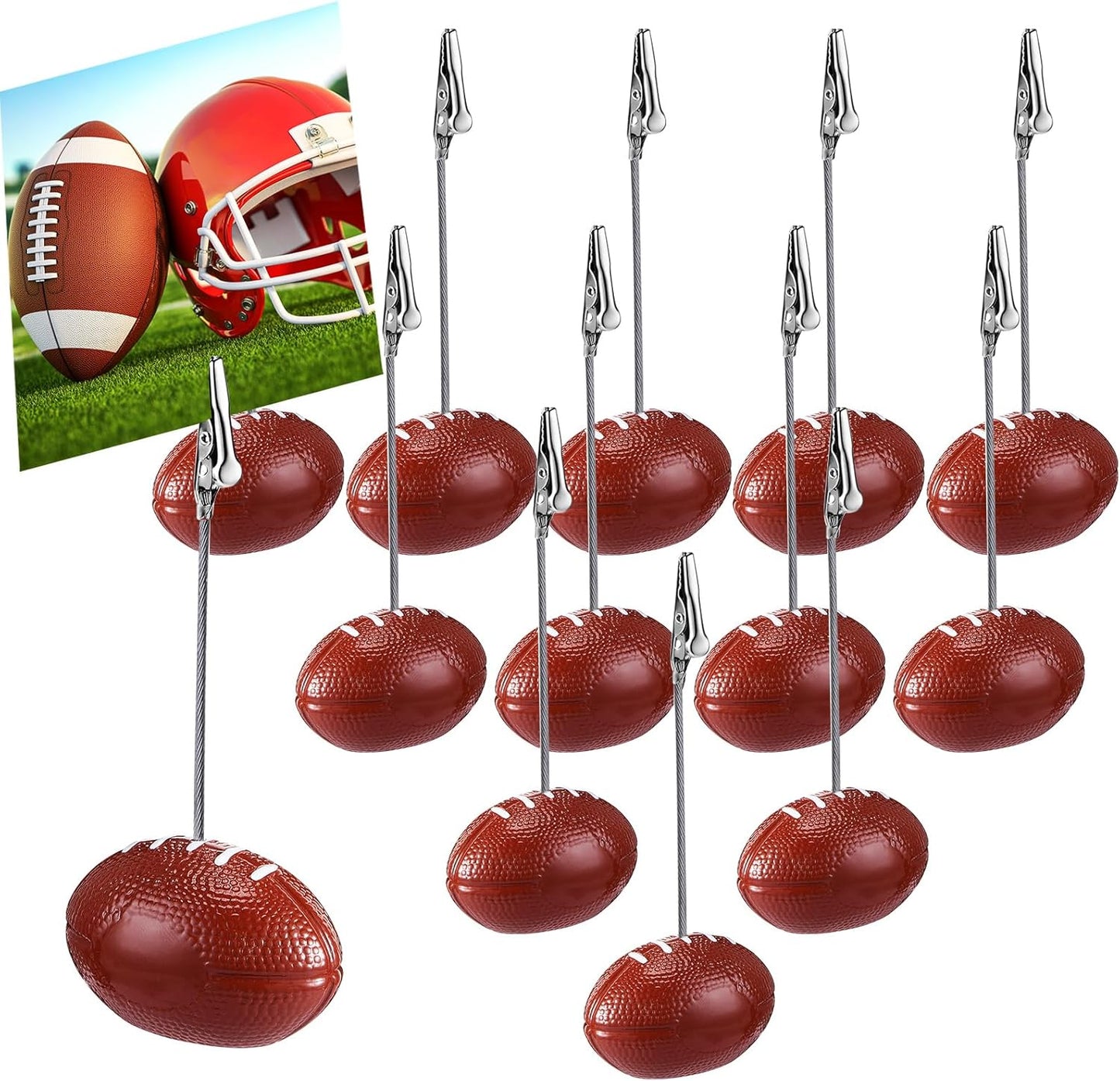 Jetec 12 Pcs Resin Sports Ball Base Memo Clips with Alligator Wire Table Number Card Place Holders Photo Stand for Office Menu Wedding Party Events Decoration(Football)