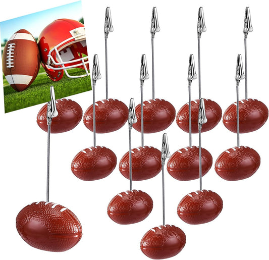 Jetec 12 Pcs Resin Sports Ball Base Memo Clips with Alligator Wire Table Number Card Place Holders Photo Stand for Office Menu Wedding Party Events Decoration(Football)