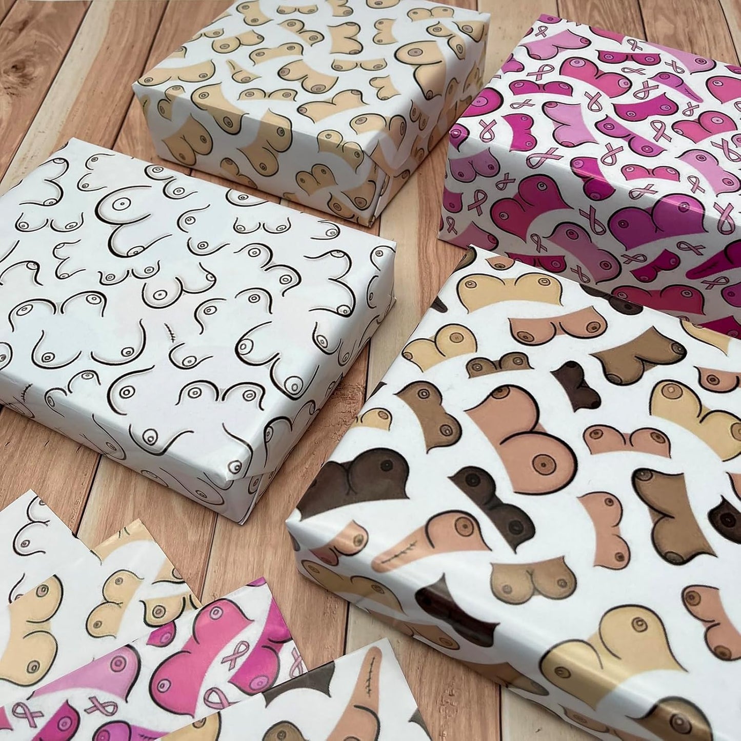 Dtiafu Bridal Shower Wrapping Paper for Women Girlfriend - 8 Sheet Funny Wrapping Paper with Pink Boob Print for Wedding Valentines Day Holiday Bachelorette Party- 20 x 28 Inch Per Sheet