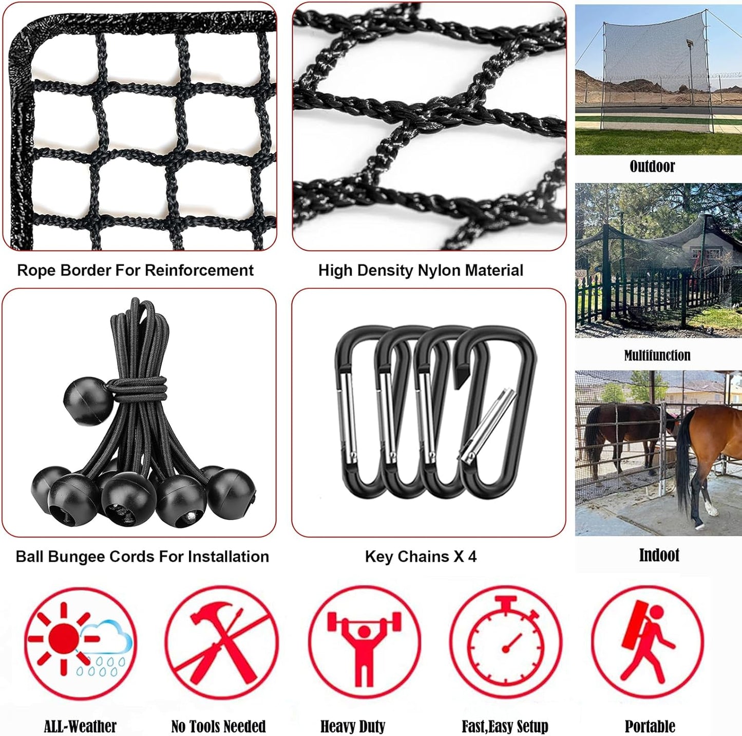 Sports Netting - Heavy Duty Ball Net for Golf, Baseball, Hockey, Soccer