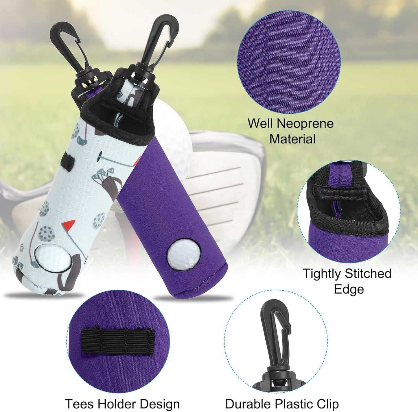 PATIKIL Golf Ball Carry Bag, Golf Tee Holder Pouch Portable Neoprene Golf Ball Holder with Clip for Men and Women Storage Gifts