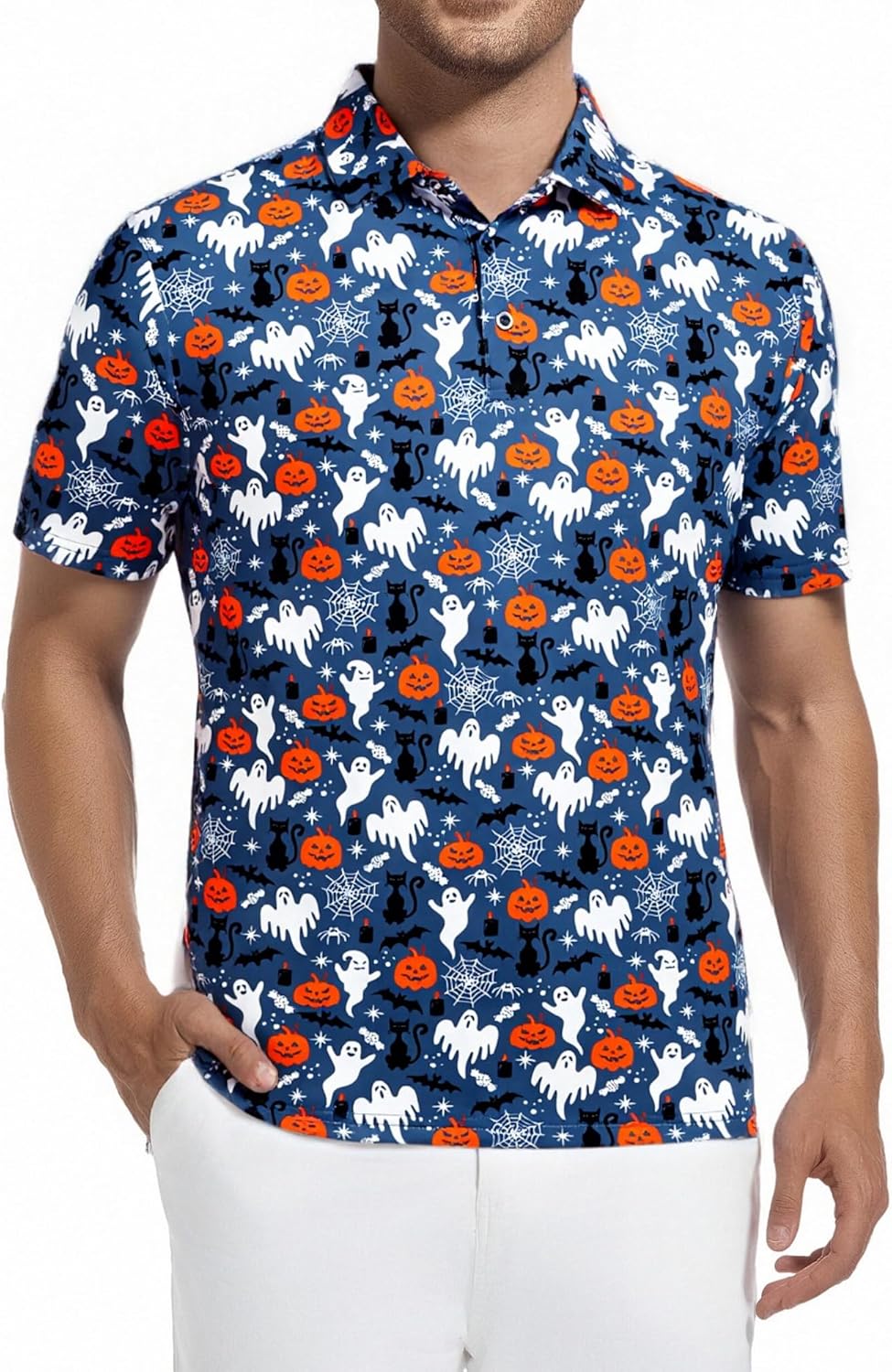 Alex Vando Mens Hawaiian Golf Shirt Moisture Wicking Digital Print Golf Shirts for Men