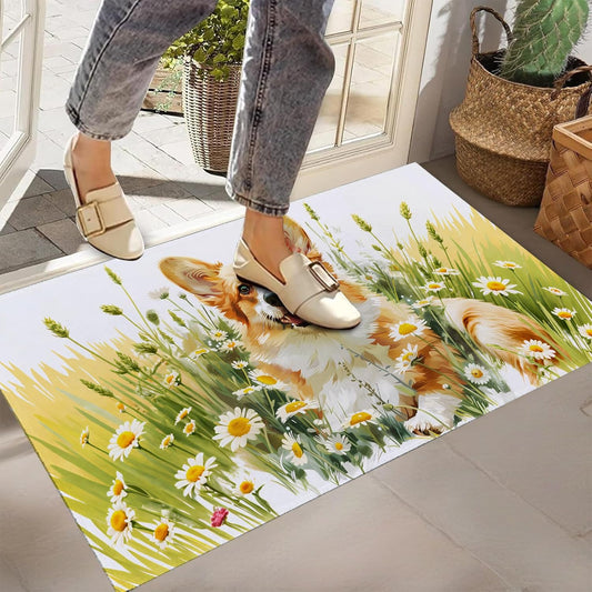 Cute Corgi Indoor Door Mat,Non-Woven Fabric Door Mat,Anti-Slip Backing Welcome Mat for Front Door,Indoor Entrance,Kitchen, Bedroom,Living Room-Durable Floor Mat for Home Decor & All Seasons