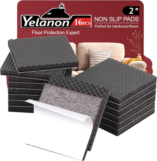 Yelanon Non Slip Furniture Pads -16pcs 2" Grippers Hardwood Floors Non Skid for Furniture Legs,Self Adhesive Rubber Furniture Feet， Anti Slide Furniture Floors Protectors for Keep Couch Stoppers