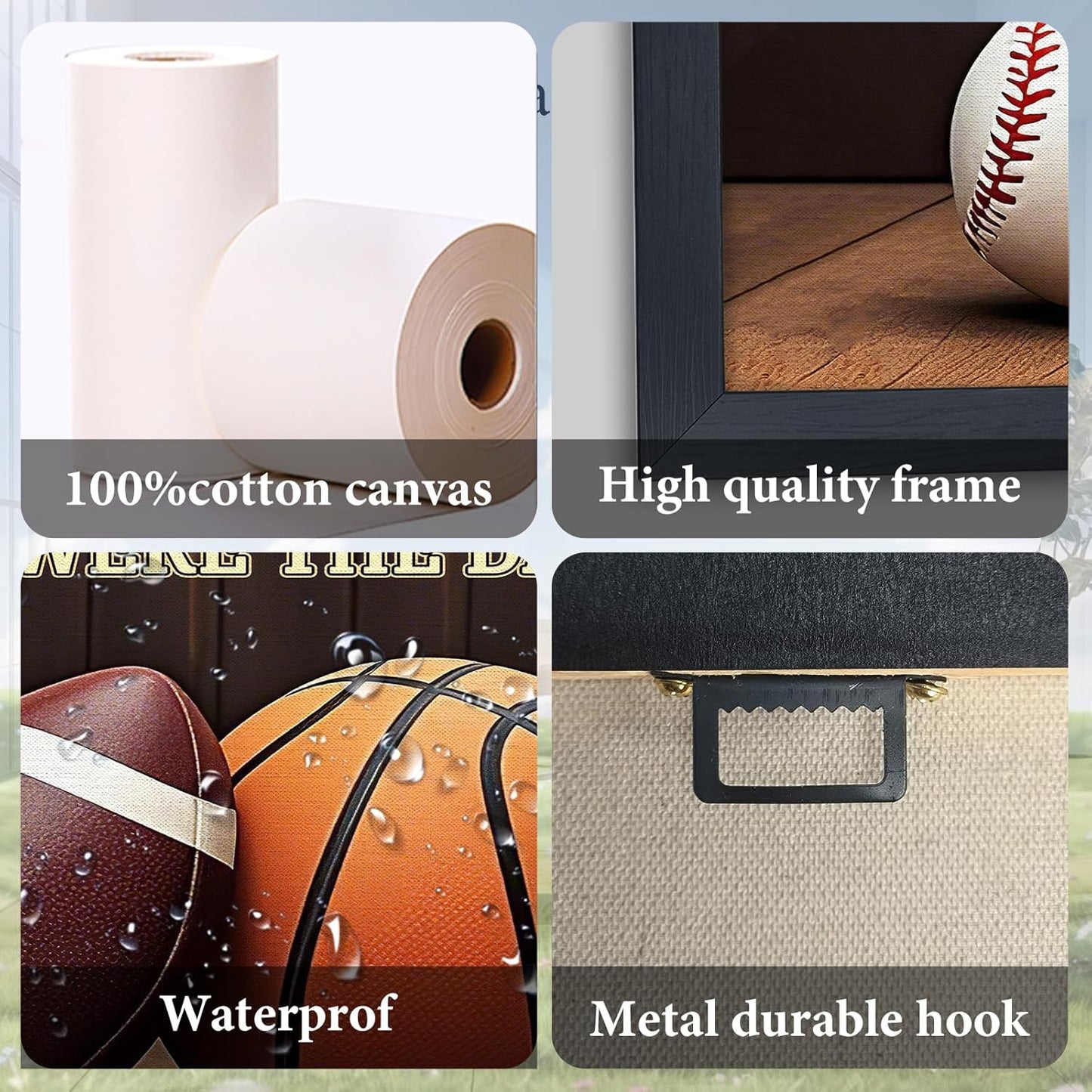 Large Basketball Soccer Framed Wall Art for Living Room Baseball Football Pictures Sports Inspirational Quotes Canvas Painting Prints for Boys Bedroom Artwork Decoration Gifts for Boys Men 36x24 inch