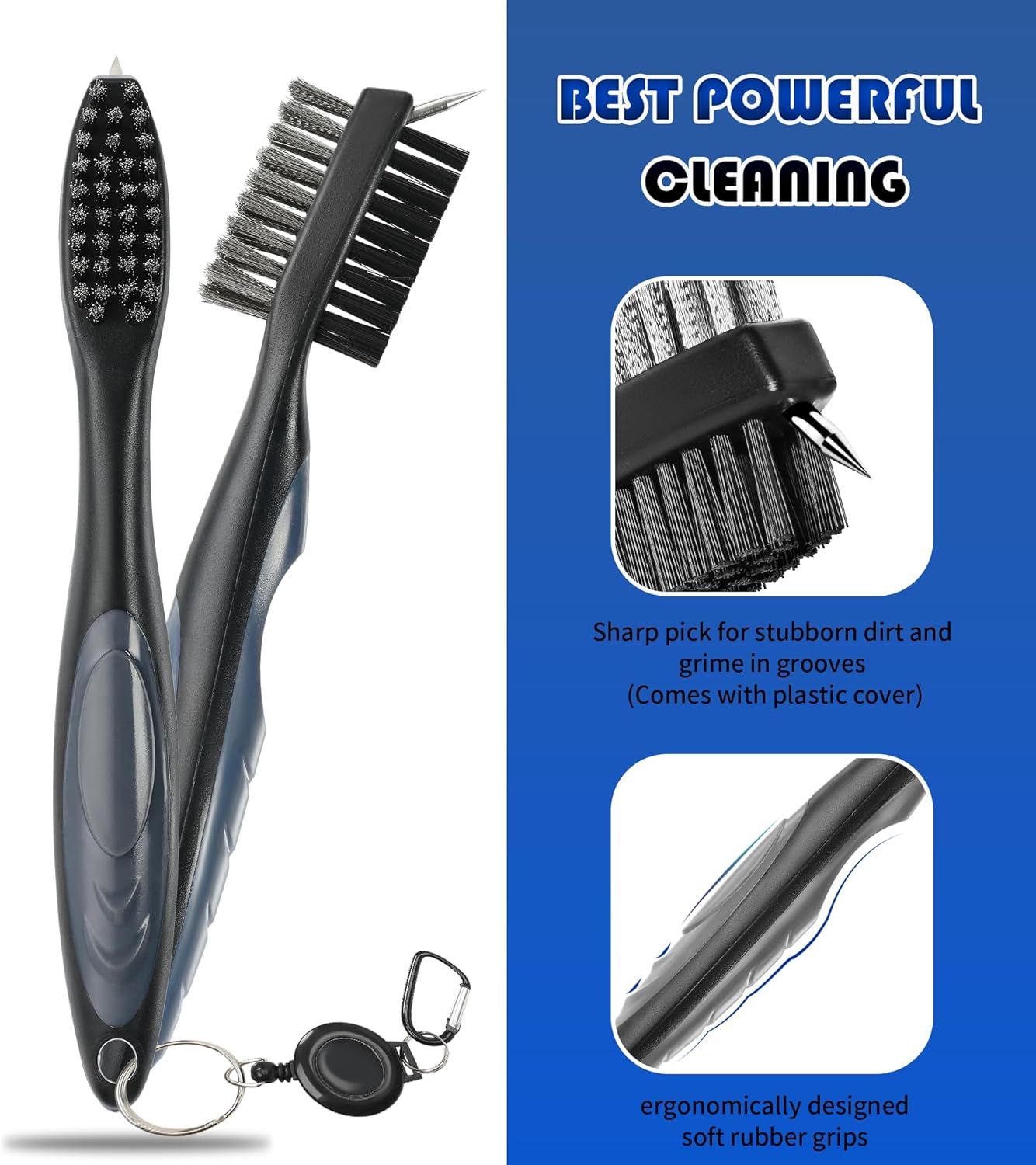 Mile High Life Golf Club Brush, Club Groove Cleaner with 2 Ft Retractable Extension Cord and Aluminum Carabiner, Golf Bag Accessories for Men and Women