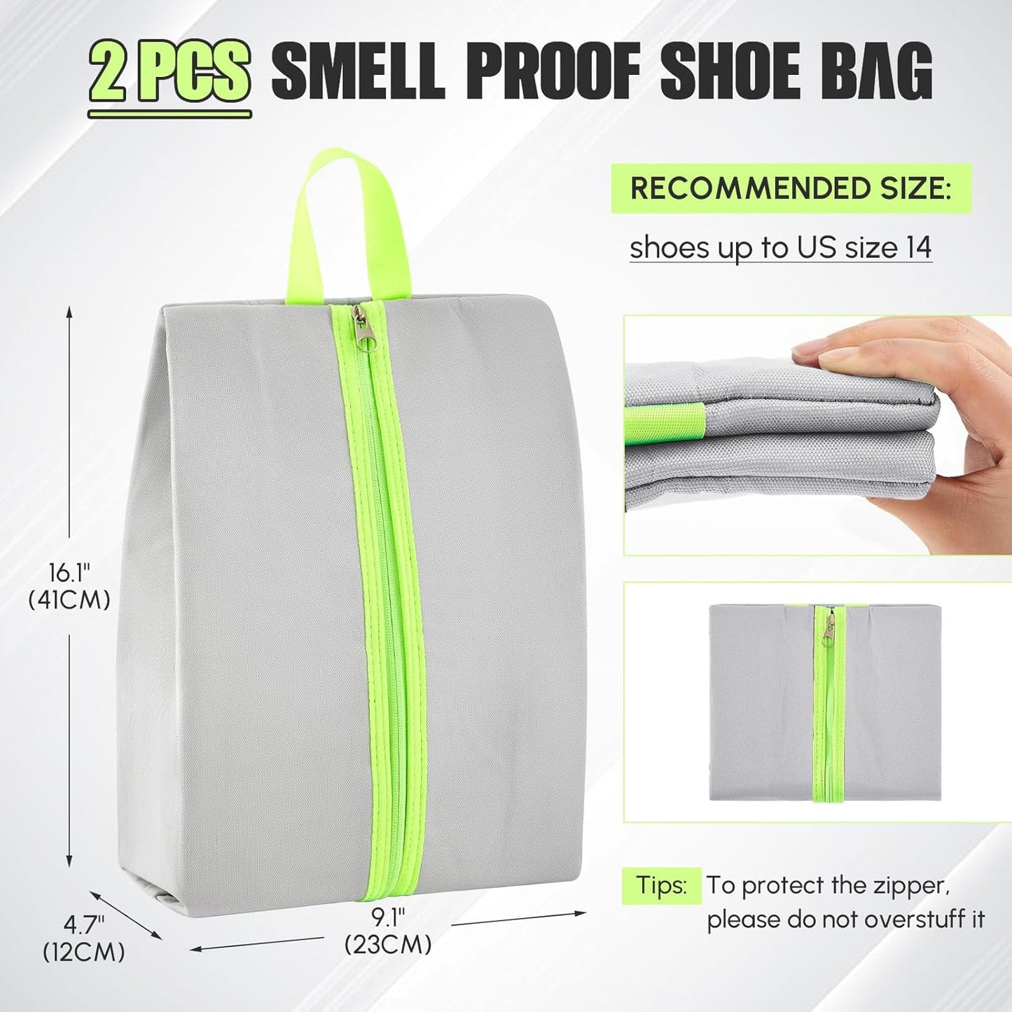 Smell Proof Shoe Bag for Travel Water-resistant Odor Cleat Bag Absorbing Lightweight Golf Soccer Shoe Storage Organizer Pouch with Zipper for Gym Sports Travel Work(Gray)