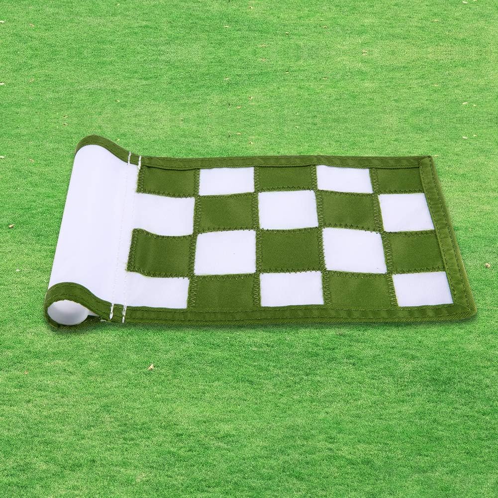 Nylon Golf Putting Green Flags - Solid & Checkered, Indoor/Outdoor, Portable Target Flags, 8.7"x6" (White-Green)