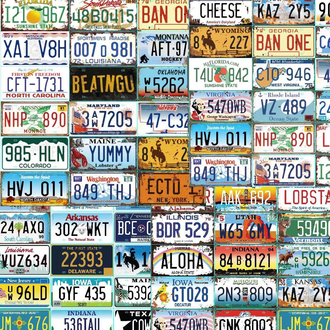 5/10/15/30/50 Counts Replica Vintage Car Plates, Embossed Novelty Car Plate Decoration for Man Cave Bar Kitchen Garage (15 Counts)