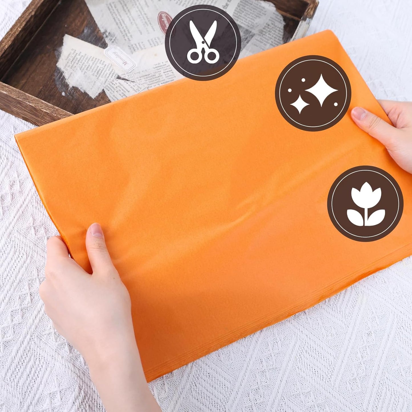 Shindel 120 Sheets Orange Tissue Paper, 20x14 Inch Fall Tissue Paper for Gift Bags, Halloween Autumn DIY Crafts Gift Wrapping Decor