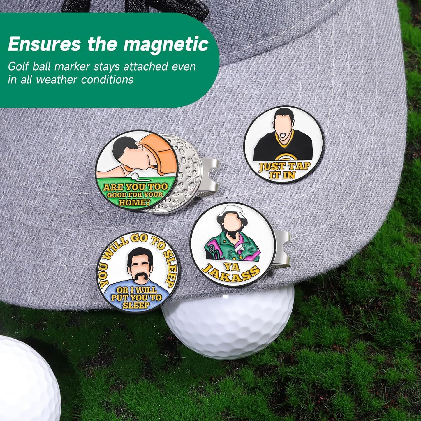 Funny Magnetic Ball Markers Clips, Distinctive Enamel Golf Ball Markers for Putting Green, Golf Ball Marker Hat Clips Magnet for Golf Lovers Gifts Golfing Accessories