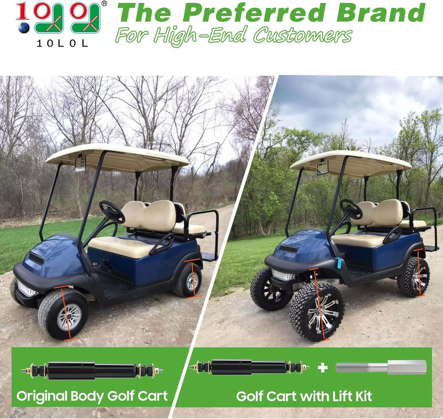 10L0L Golf Cart Shock Absorber Extension Rod For EZGO Club Car With Lifts Kit or Other Modifications to Raise the Body,Compatible With Front Rear Shock Absorbers 70928-G01, 76418-G01, 70630-G01