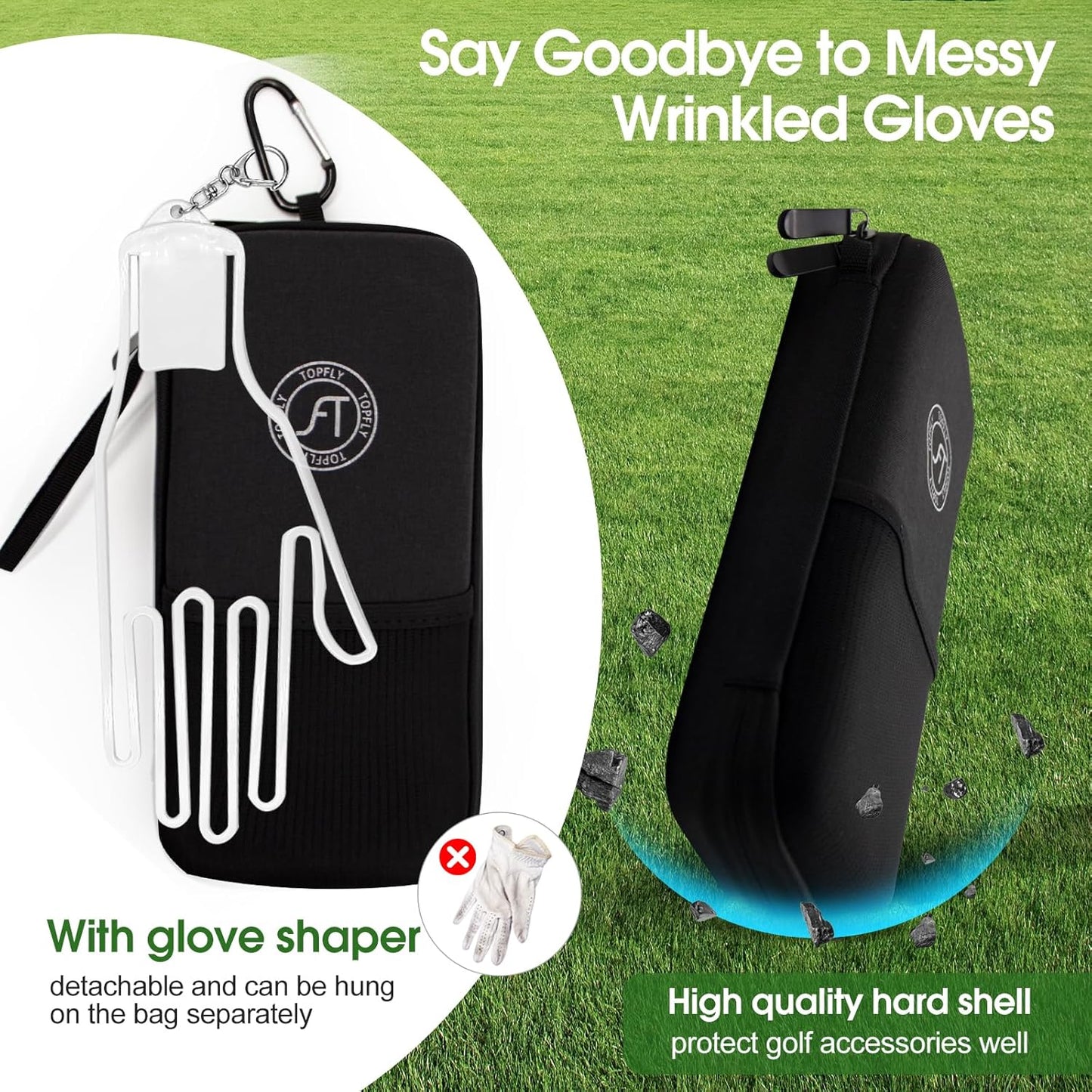 Golf Glove Holder Case with Removable Golf Glove Shaper, Organizer Bag Accessories for Phone, Tees, Divot Tools & Ball Markers, Ideal Gifts for Men