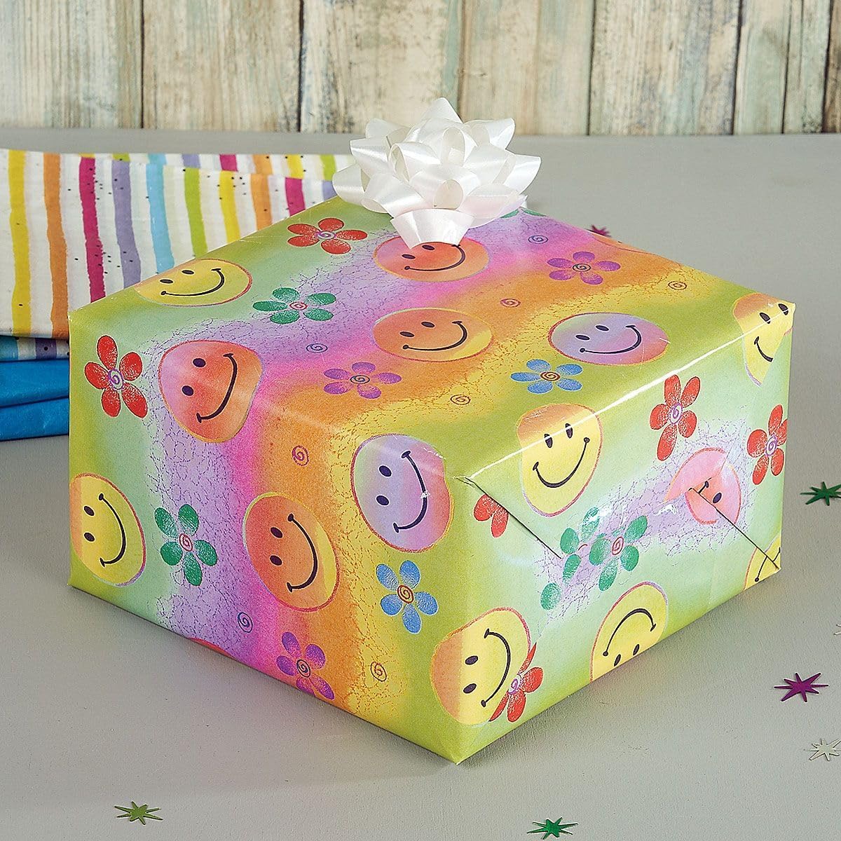 Smiley Faces Birthday Jumbo Rolled Gift Wrap - 23 Inches x 32 Feet (61 Square Feet Total), Peek-Proof, For Birthdays, Graduations, Baby Showers and More