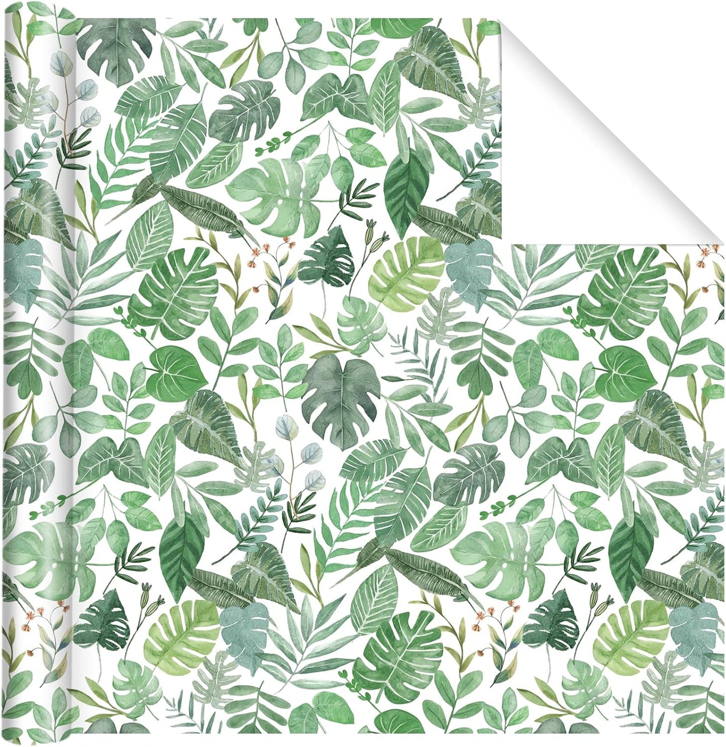 Pineraap Greenery Wrapping Paper Roll - 17Inch x16.4Feet - Green Leaves Wrapping Paper Green Botanical Leaves Gift Wrap for Wedding,Bridal Shower,Party