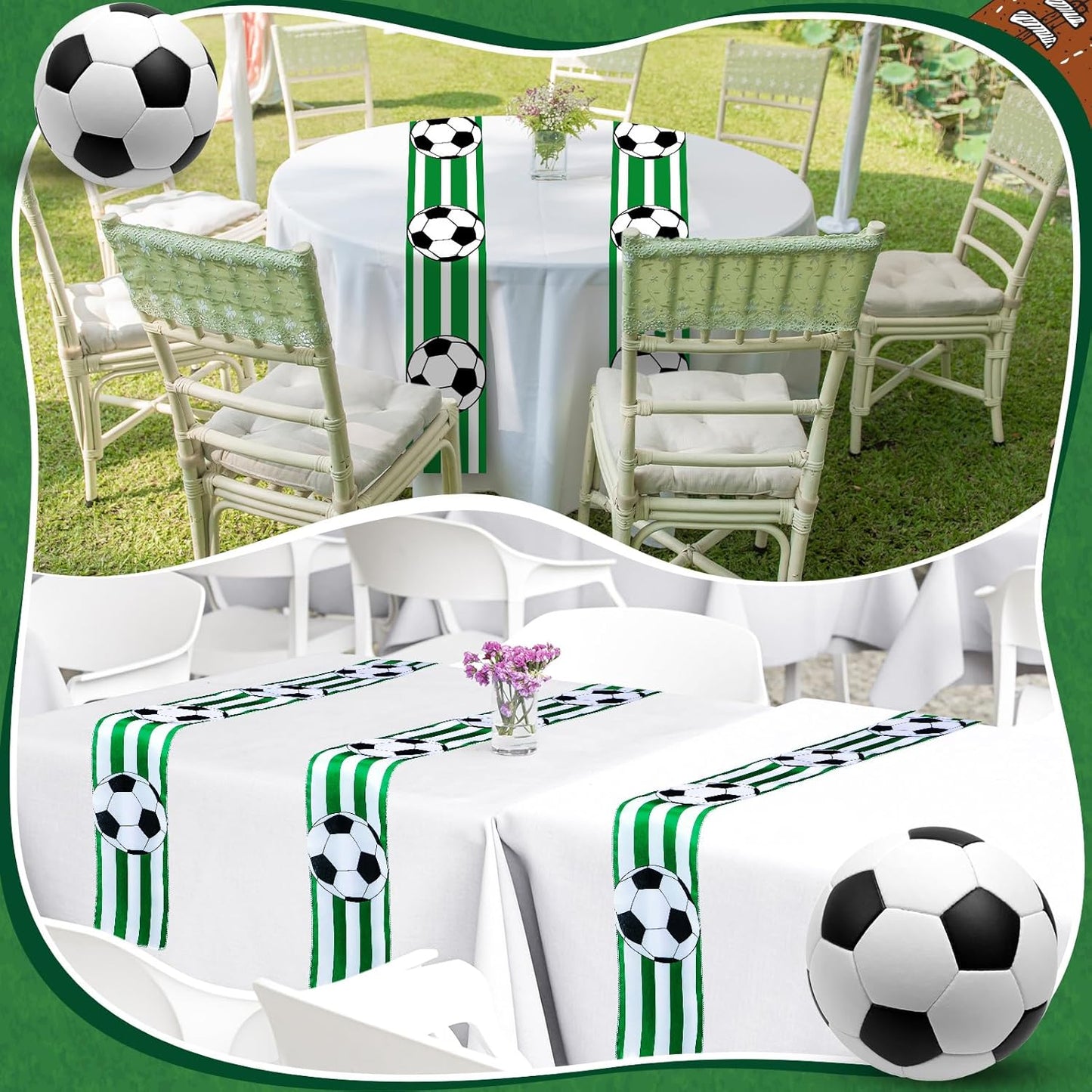6 Pcs Soccer Party Table Runner 60 x 6 Inch Sports Tablecloth Runner Soccer Field Tablecloth Striped Table Cover for Sports Party Dining Room