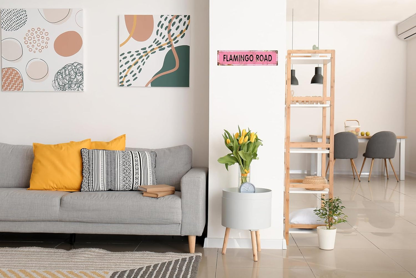 AWISZZZ Vintage Metal Tin Sign Retro Flamingo Road Signs Stylish Wall Art Plaques for Home Decor Bathroom Kitchen House and Gothic Wall Decor or as a Unique Poster 16x4 in