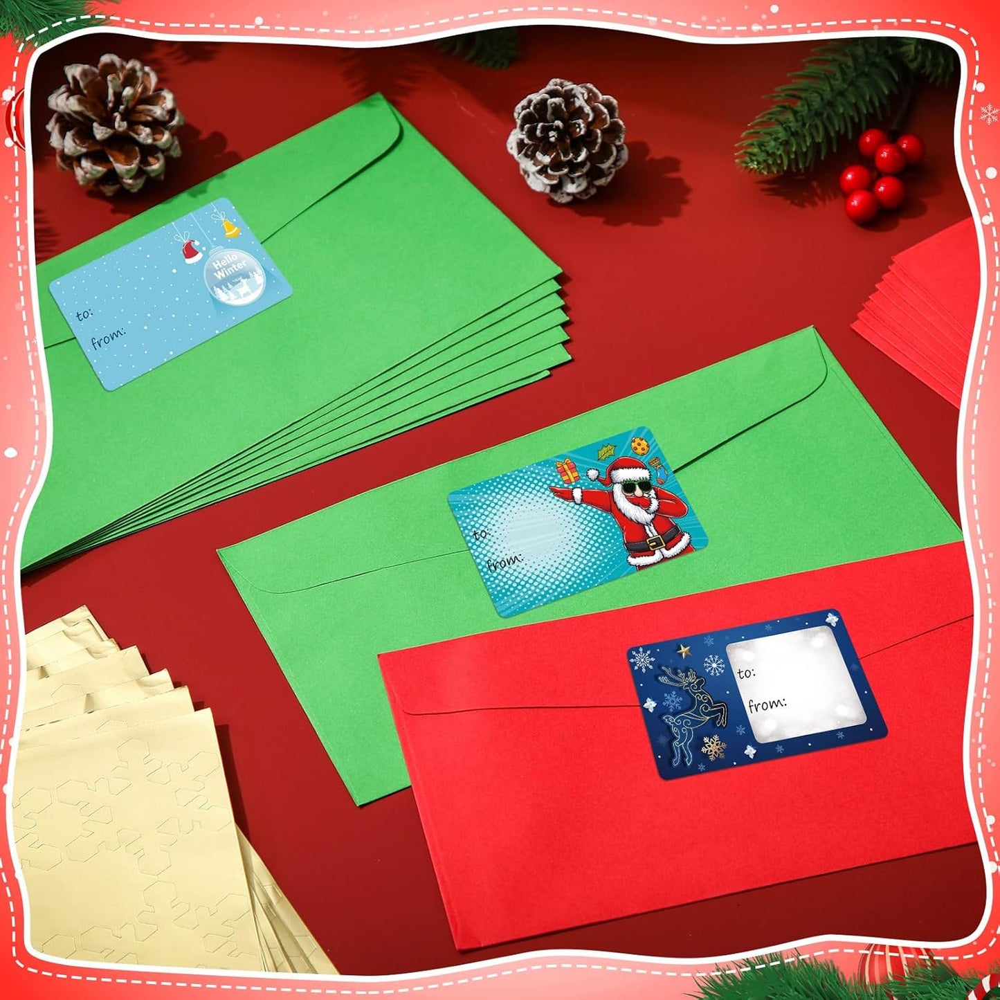 Outus 500 Pieces Christmas Tags Self Adhesive Gift Tags for Xmas Presents Christmas Name Labels Stickers for Wrapping Paper Festival Birthday Holiday Decor(Winter Style,2.76 x 1.57 Inch)