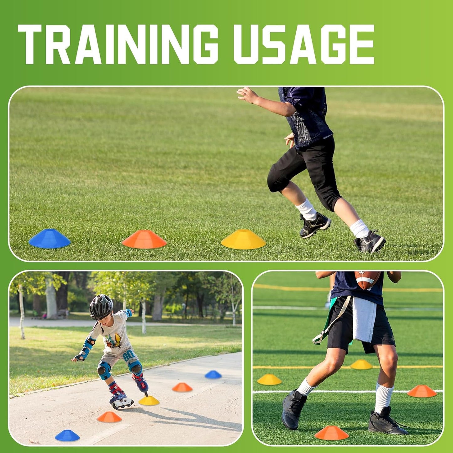 Soccer Training Cones, Football Sport Cones Training Field Marker Agility Cones with Carry Bag and Holder for Drills, Basketball, Coaching, Practice Equipment, 5 Color