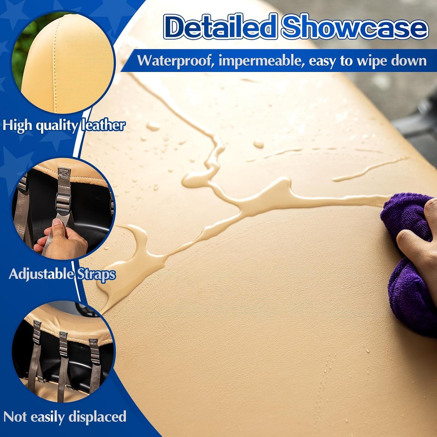 NOKINS Golf Cart Seat Covers Leather Front Seat Cover Fit Yamaha Drive&Drive 2,Smooth and Simple Style,No Stapler,Golf Cart Vinyl Waterproof Replacement Seat Cover,Tan