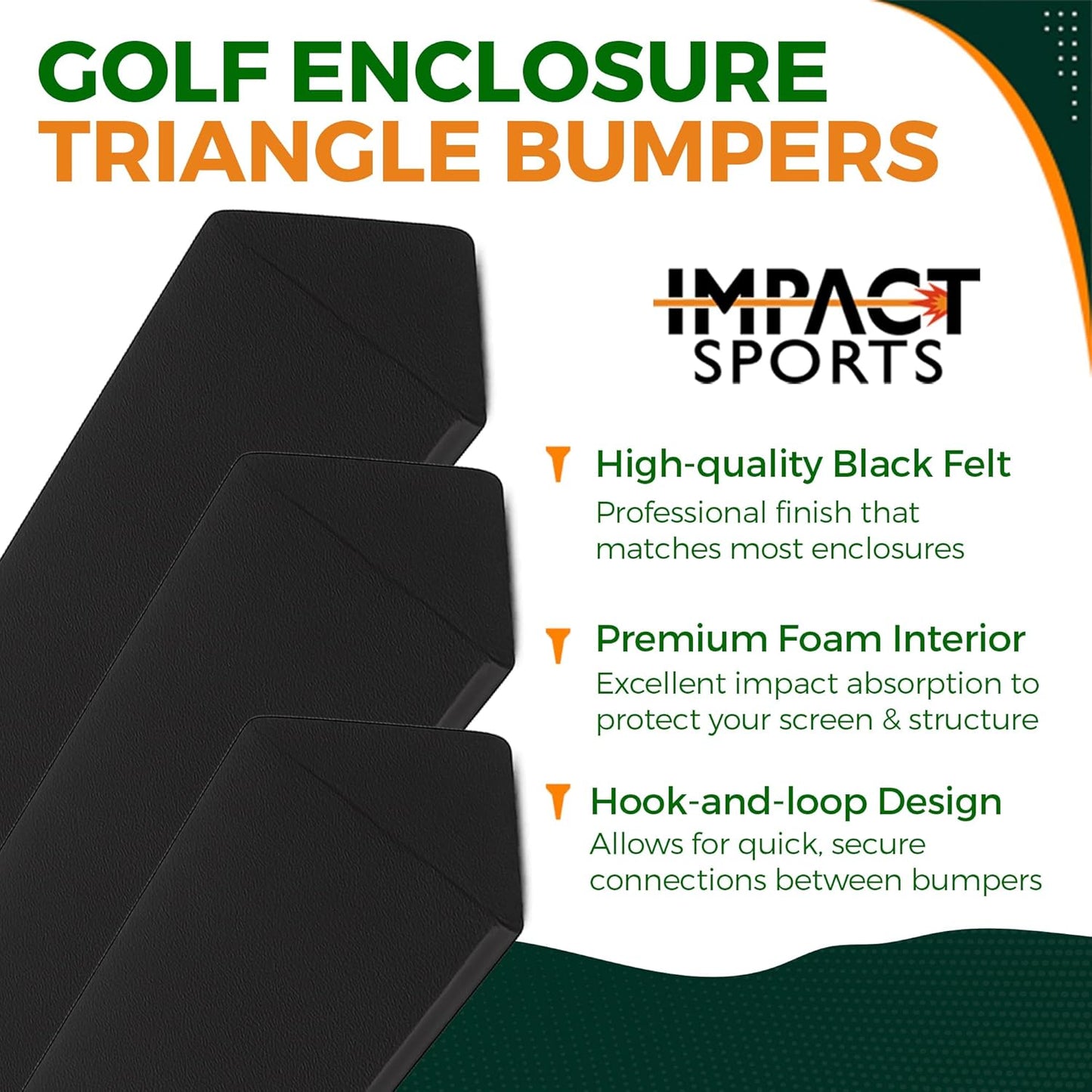 Impact sports Golf Enclosure Triangle Bumpers Impact-Absorbing Safety Padding for Simulator Edges – Connectable Design Rebounds Golf Balls – Fits Bottom Edge or Poles