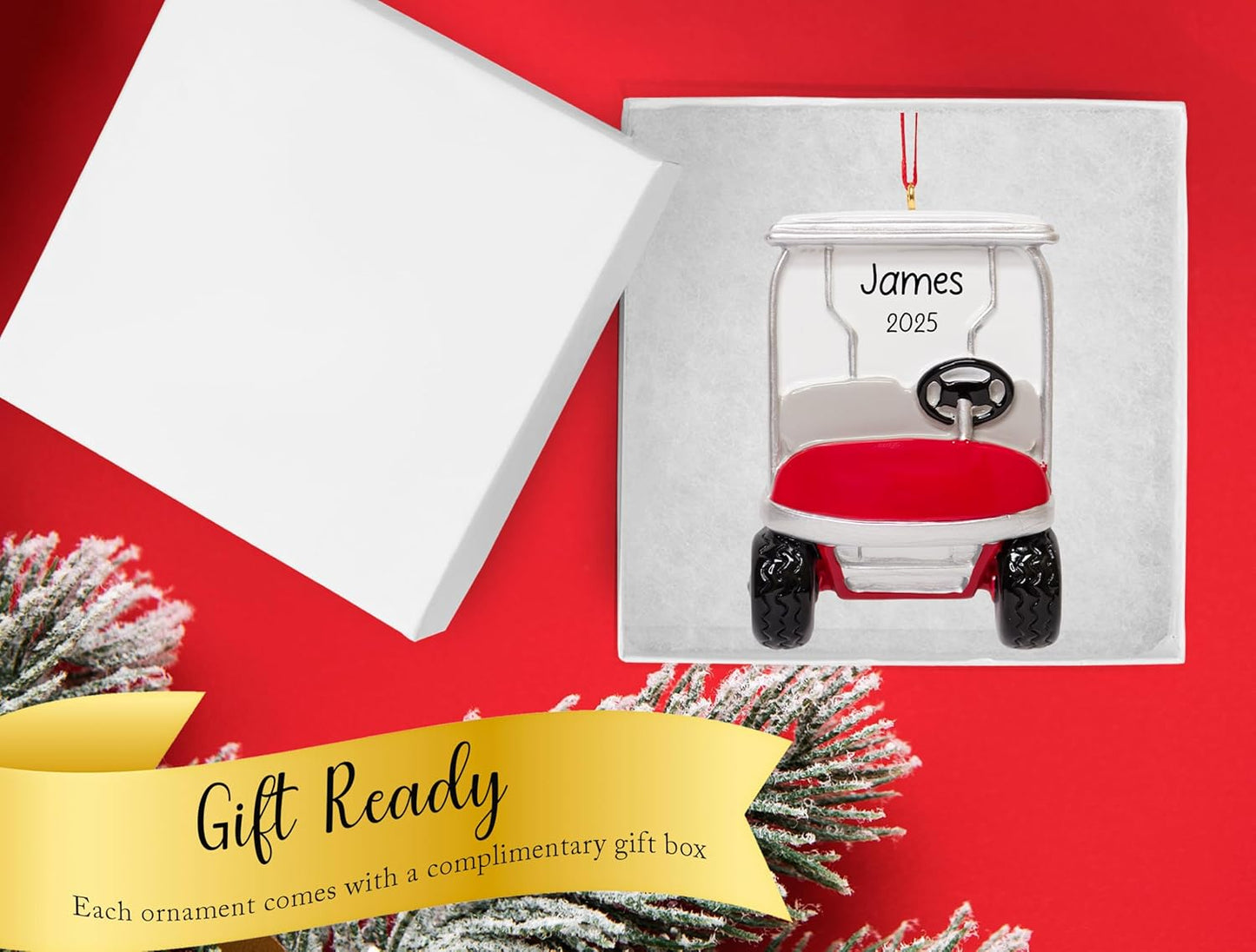 Personalized Golf Cart Christmas Ornament 2025 | Customized Golf Player Golfer Xmas Tree Ornament | Gift for Golfing Lover - Custom Name & Year