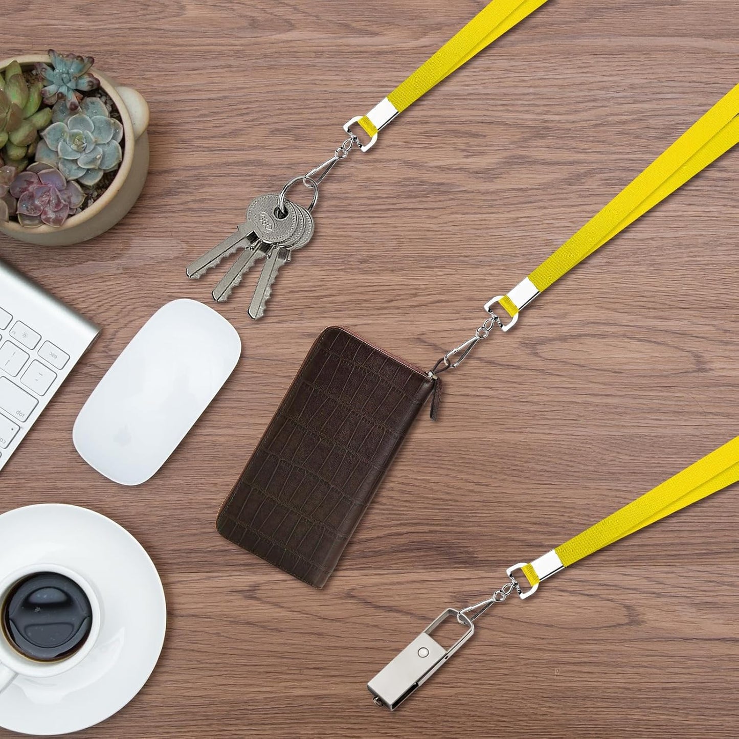 50 Pack Yellow Lanyards for ID Badge Holder - Durable Flat Lanyards with Swivel Hook and Badge Clip