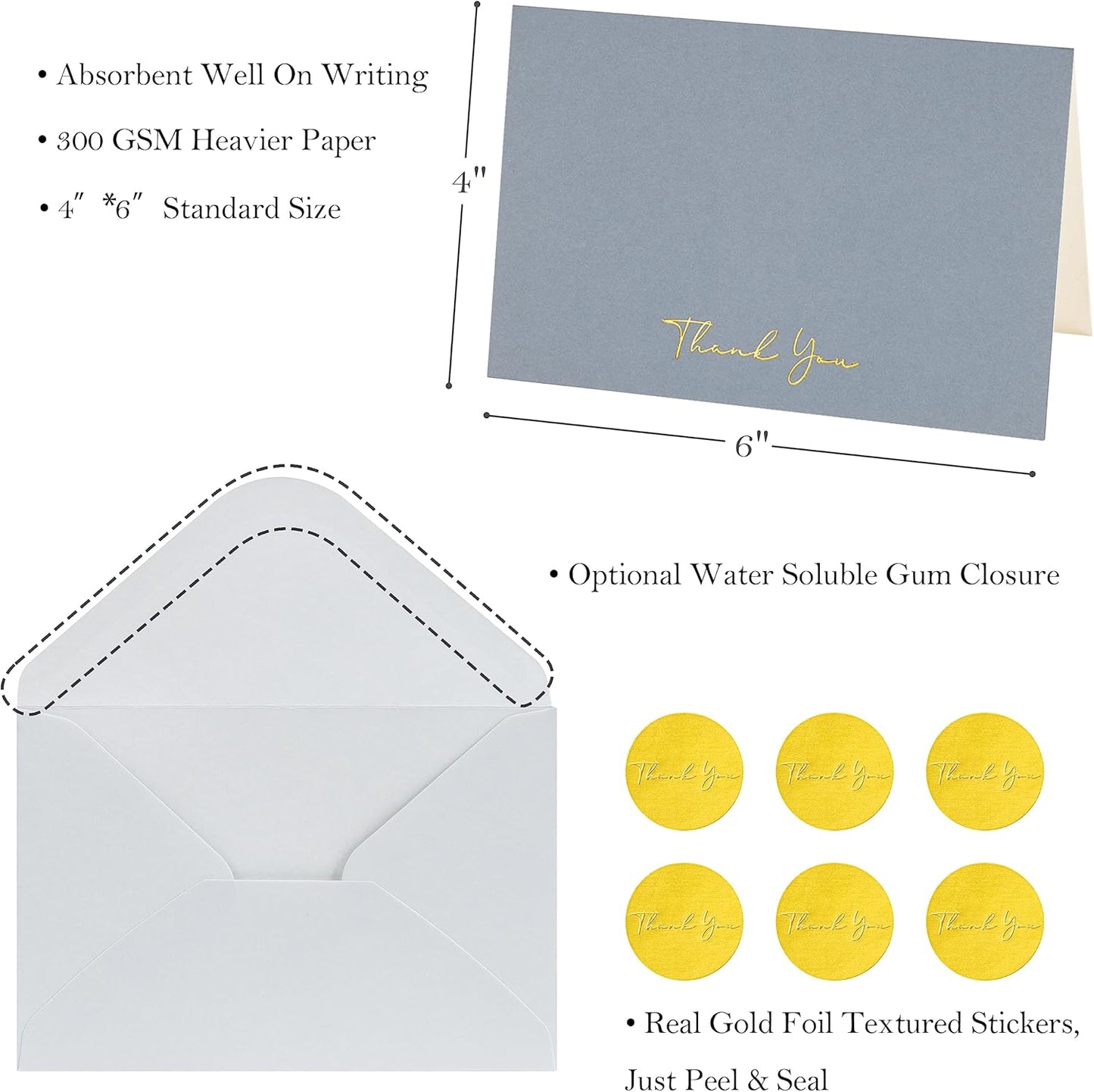 Crisky Dusty Blue Thank You Cards with Envelopes & Stickers， 50 Pack Bridal Shower Graduation Thank You Cards Small Business, Wedding Baby Shower Birthday Funeral Notes Bulk