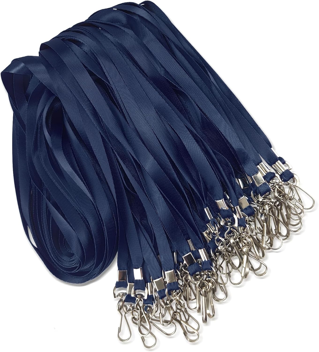 50 Pack Bulk Lanyard for ID Badge Holder Durable Flat Lanyard with Swivel Hook and Badge Clip (Navy Blue)