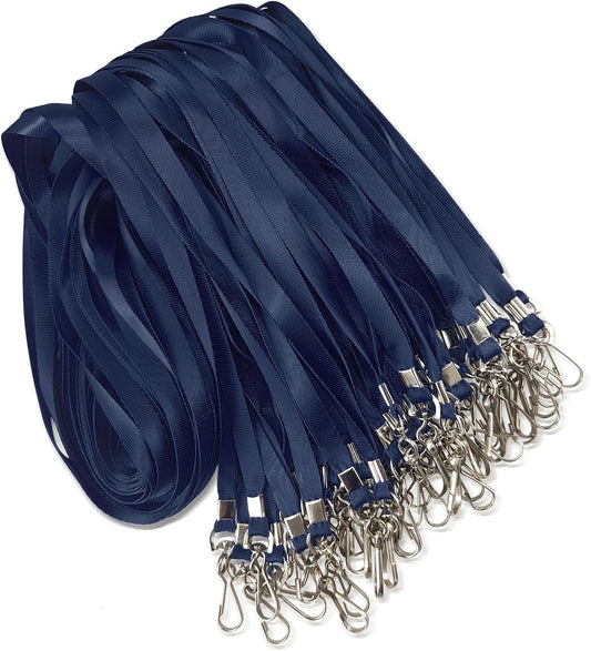 50 Pack Bulk Lanyard for ID Badge Holder Durable Flat Lanyard with Swivel Hook and Badge Clip (Navy Blue)
