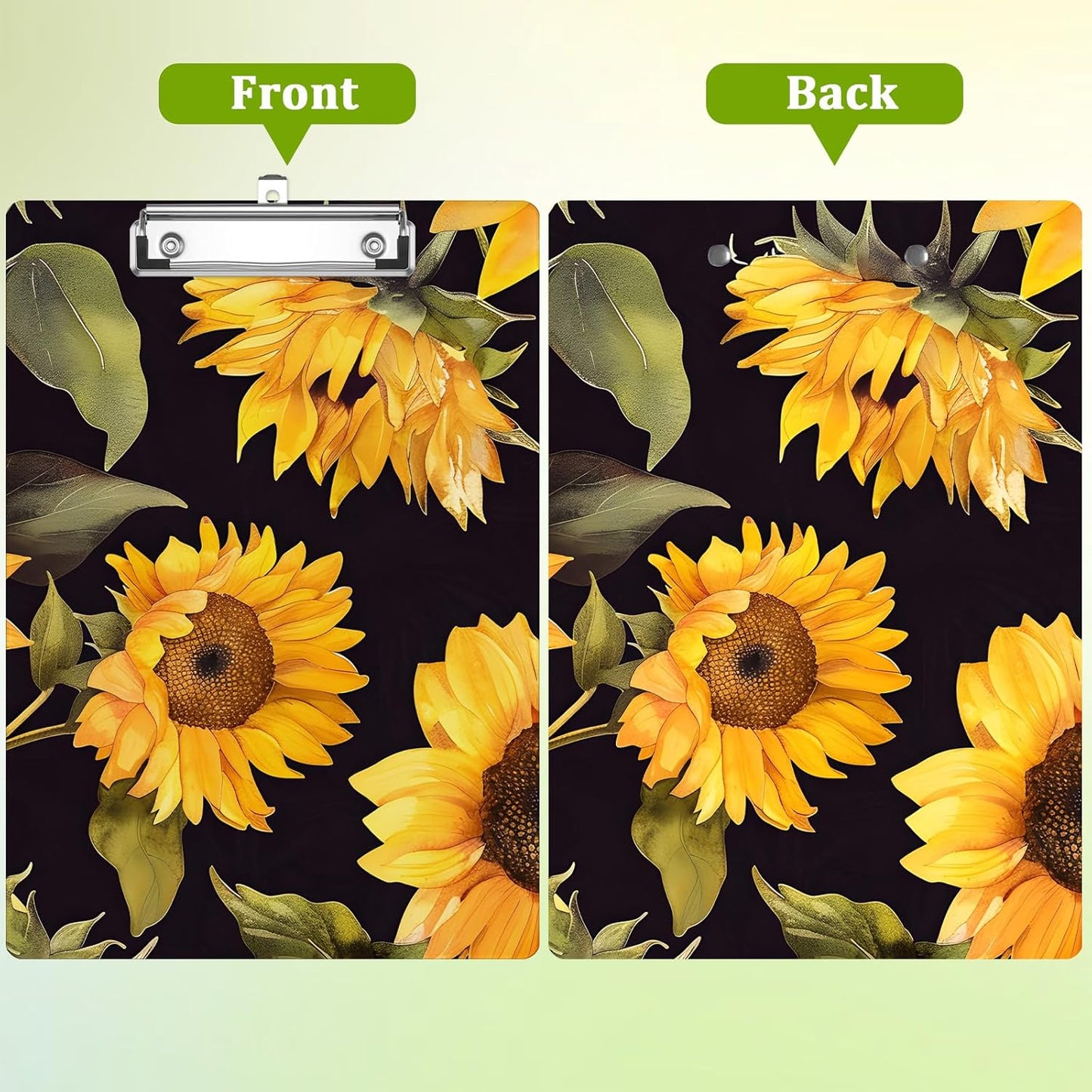 Watercolor Sunflowers Clipboard,Decorative Acrylic Clipboard with Low Profile Metal Clip for Office,School,Teachers,Students Standard Letter Size 9x12.5