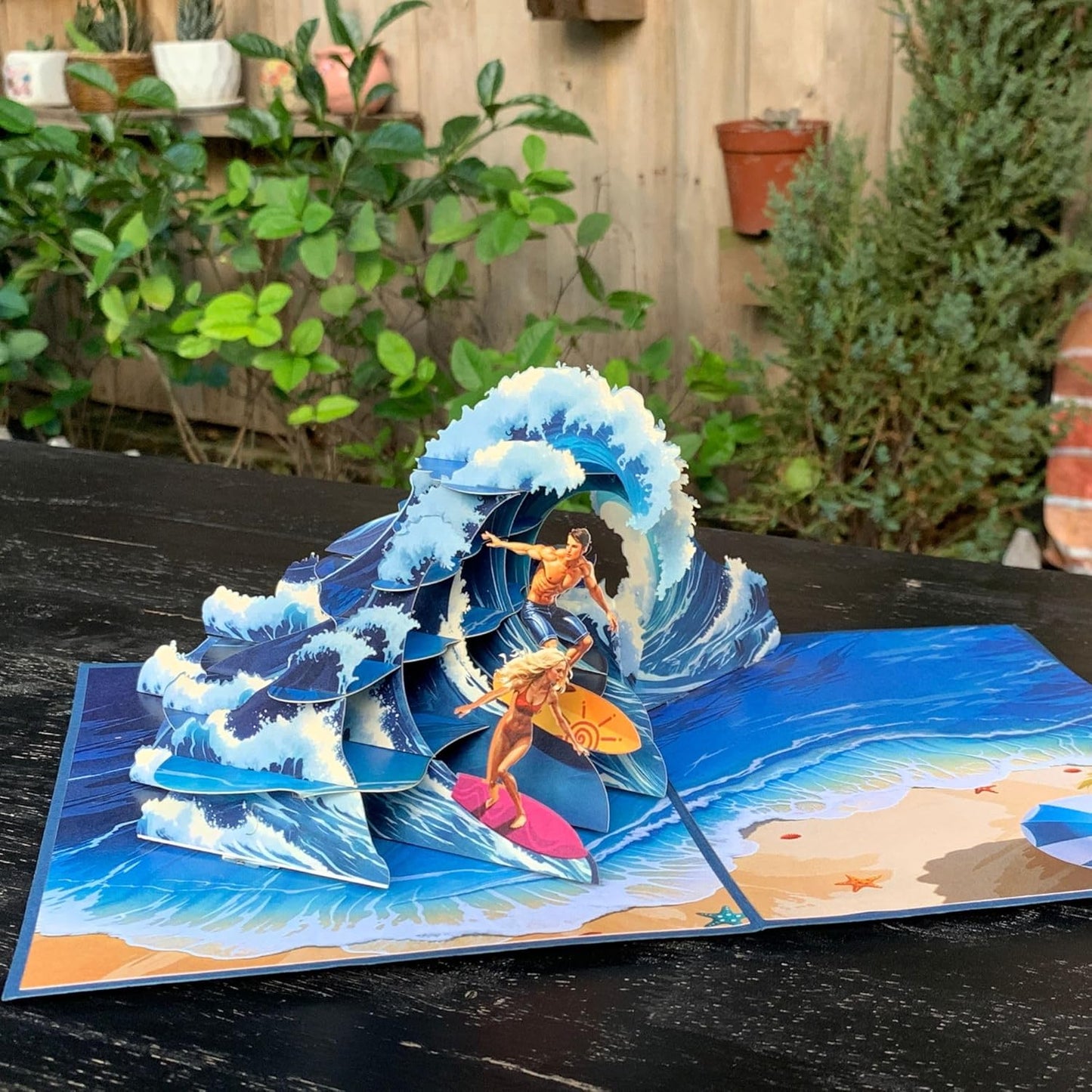 Pop Up Greeting Card, Surfing Gift, Thank You, Birthday Present, Love Couple Surfing, Outdoor, Nature Sport, Summer, Camping, Beach, Holiday, Vacation