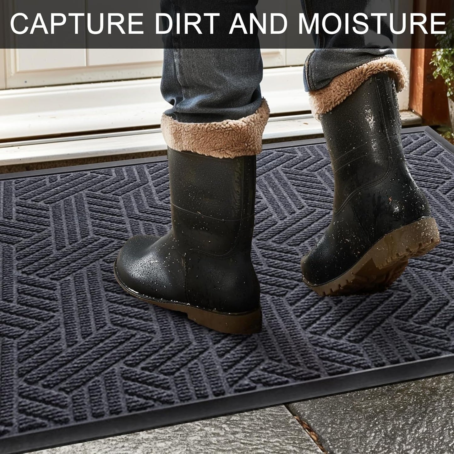 Front Door Mat 36"x24" Indoors Outdoors Welcome Mats, Waterproof Non-Slip Rubber Backing Heavy Duty Doormat Outside Entrance, Low Profile Entryway Rugs Floor Mat for Patio, Pattern B Grey