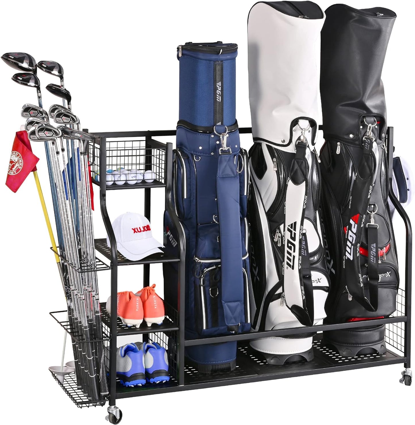 PLKOW Golf Bag Storage Garage Organizer, Extra Large Size Golf Bag Storage Stand and Golf Equipment Rack for Garage,Shed, Basement