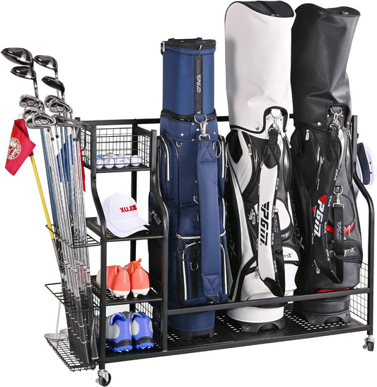 PLKOW Golf Bag Storage Garage Organizer, Extra Large Size Golf Bag Storage Stand and Golf Equipment Rack for Garage,Shed, Basement