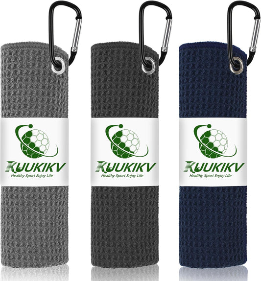 3 Pack 16" X 16" Golf Towels for Golf Bags for Men, Premium Waffle-Pattern Golf Towel with Carabiner Clip, Super Absorbent Microfiber Towel, Golf Accessories for Men, 3 Stain-Resistant Colors