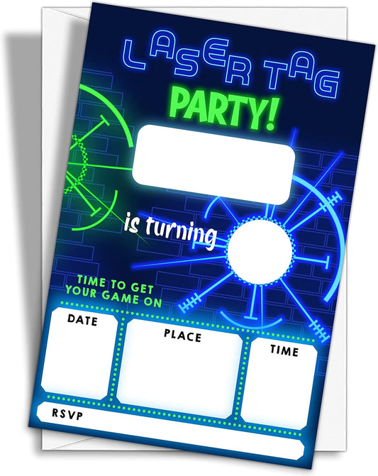 Laser Tag Invitation Neon Glow Laser Tag Birthday Party Invitations, 20-Count Birthday Party Invites With Envelopes-HBYQK-B04