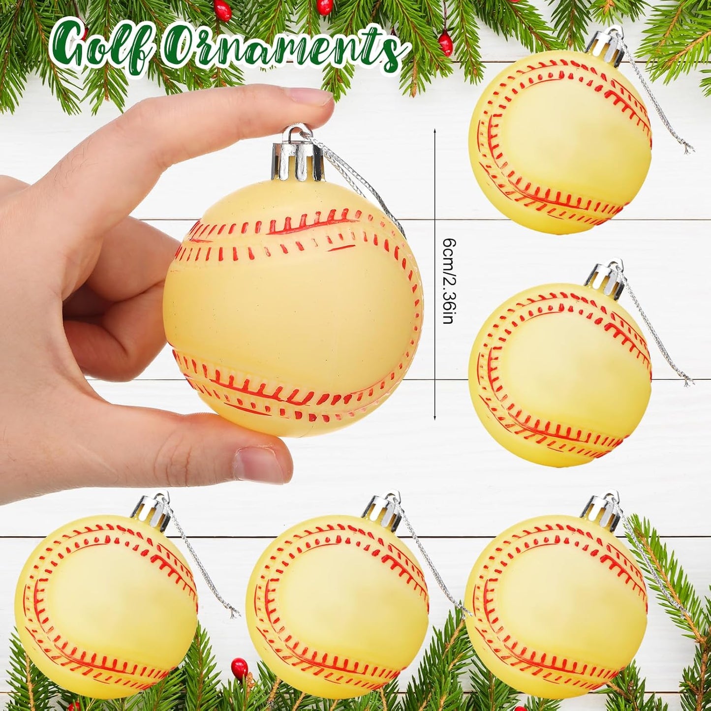 Leitee 12 Pcs Christmas Plastic Softball 2.36 Inch Xmas Tree Ornaments with Hanging Loop Sports Theme Decorative Hanging Ornaments for Holiday Party Christmas Tree Home