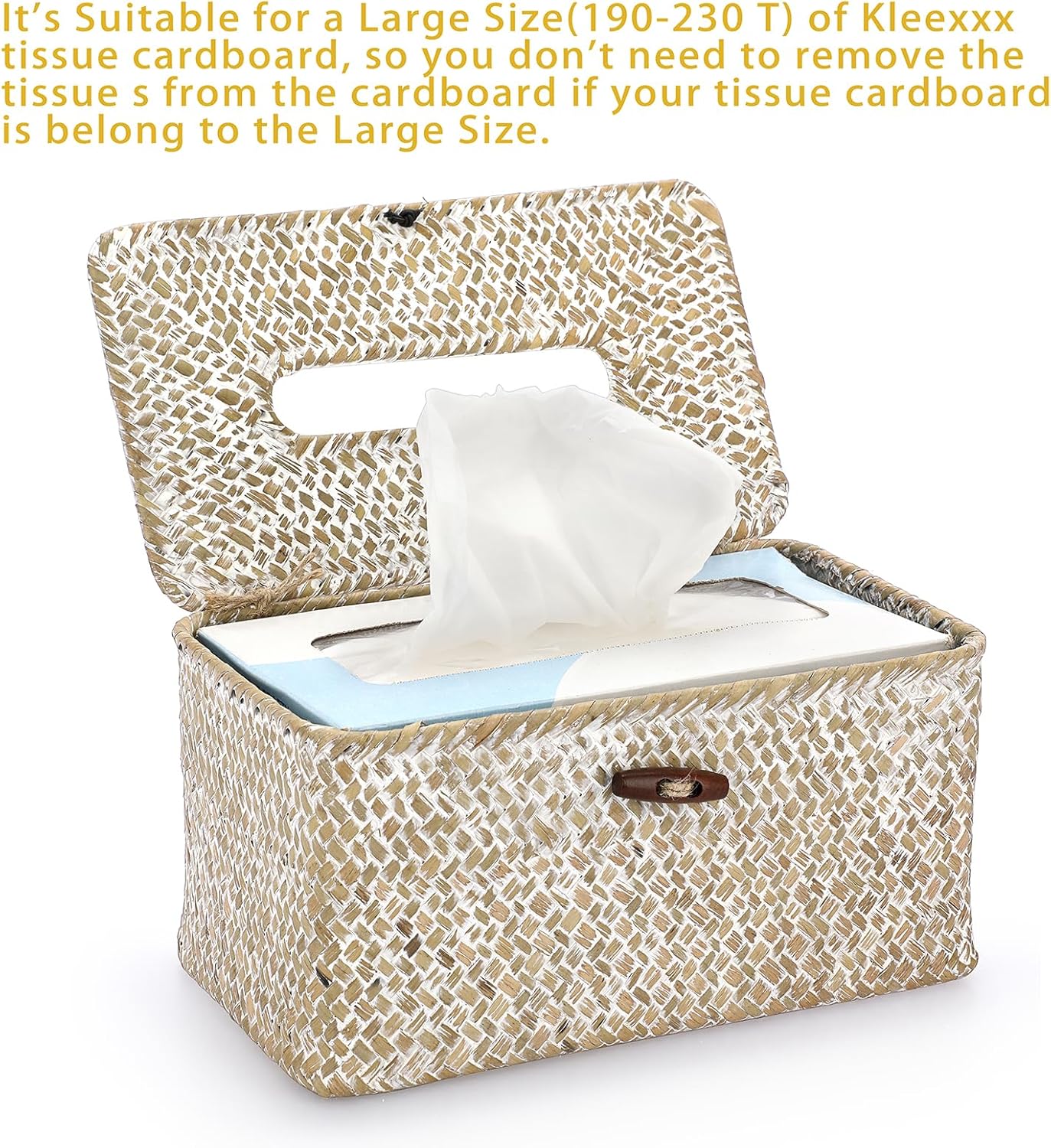 Sumnacon Tissue Box Cover-Large Rectangle Tissue Box Seagrass Tissue Box Holder Woven Tissue Holder Decorative Tissue Cover for Bathroom Tissue Box Cover Rectangular for Home Office Table Whitewash