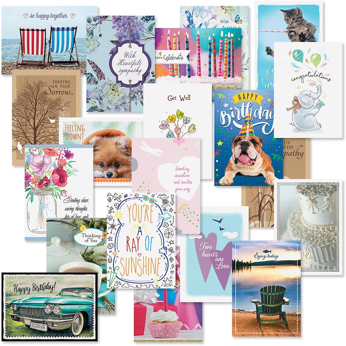 Current Modern Messages All Occasion Value Pack With Seals-40 Cards & Envelopes, Celebration, Get Well, Sympathy, Birthday, Holiday, & Thinking of You Variety, Large 5" x 7" Assortment, 20 Design Set