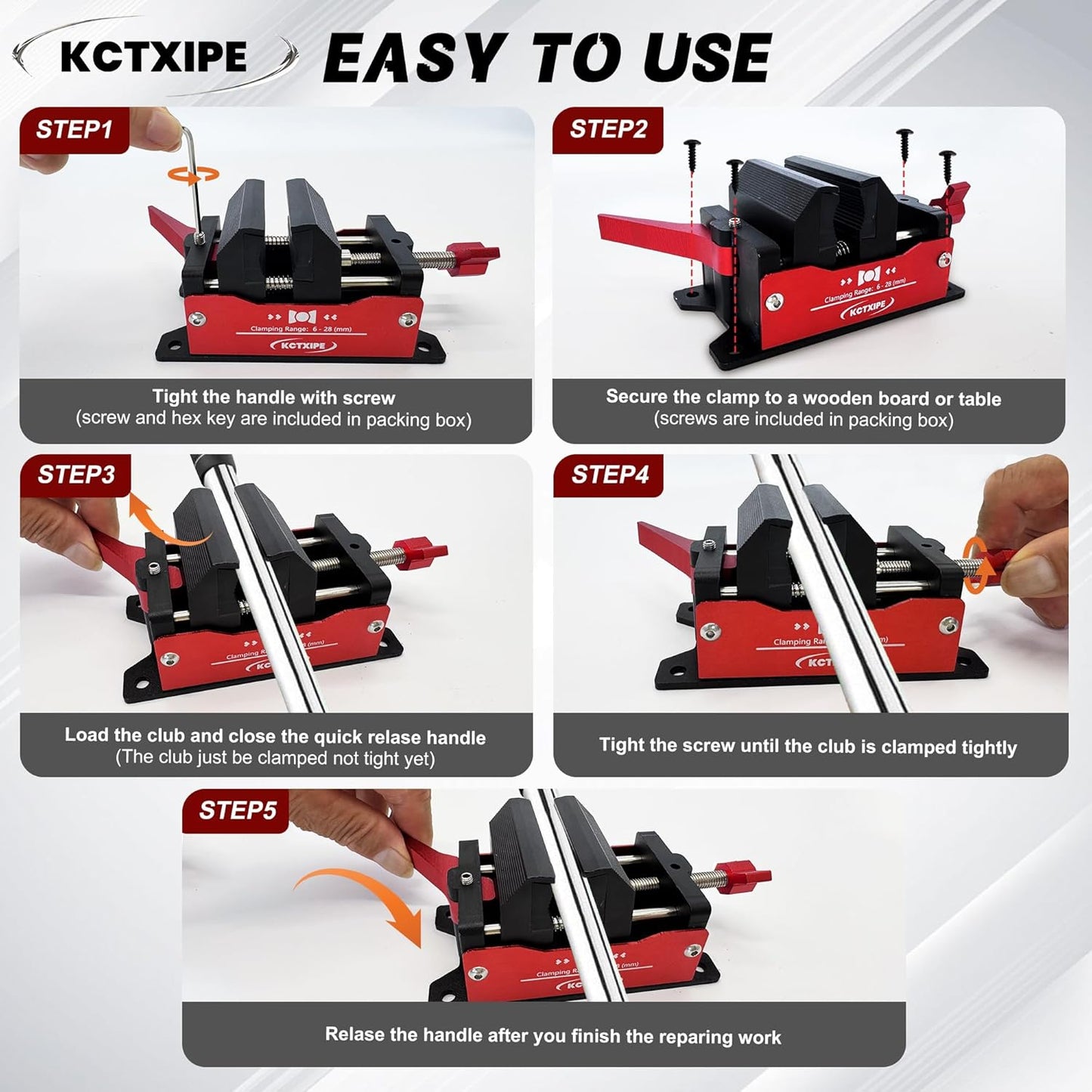 Professional Golf Club Regripping Vise - Golf Grip Removal Tool with Heavy-Duty Aluminum, Quick Release Shaft Vice Clamp,Non-Slip Rubber Jaws,Portable Golf Table Vise