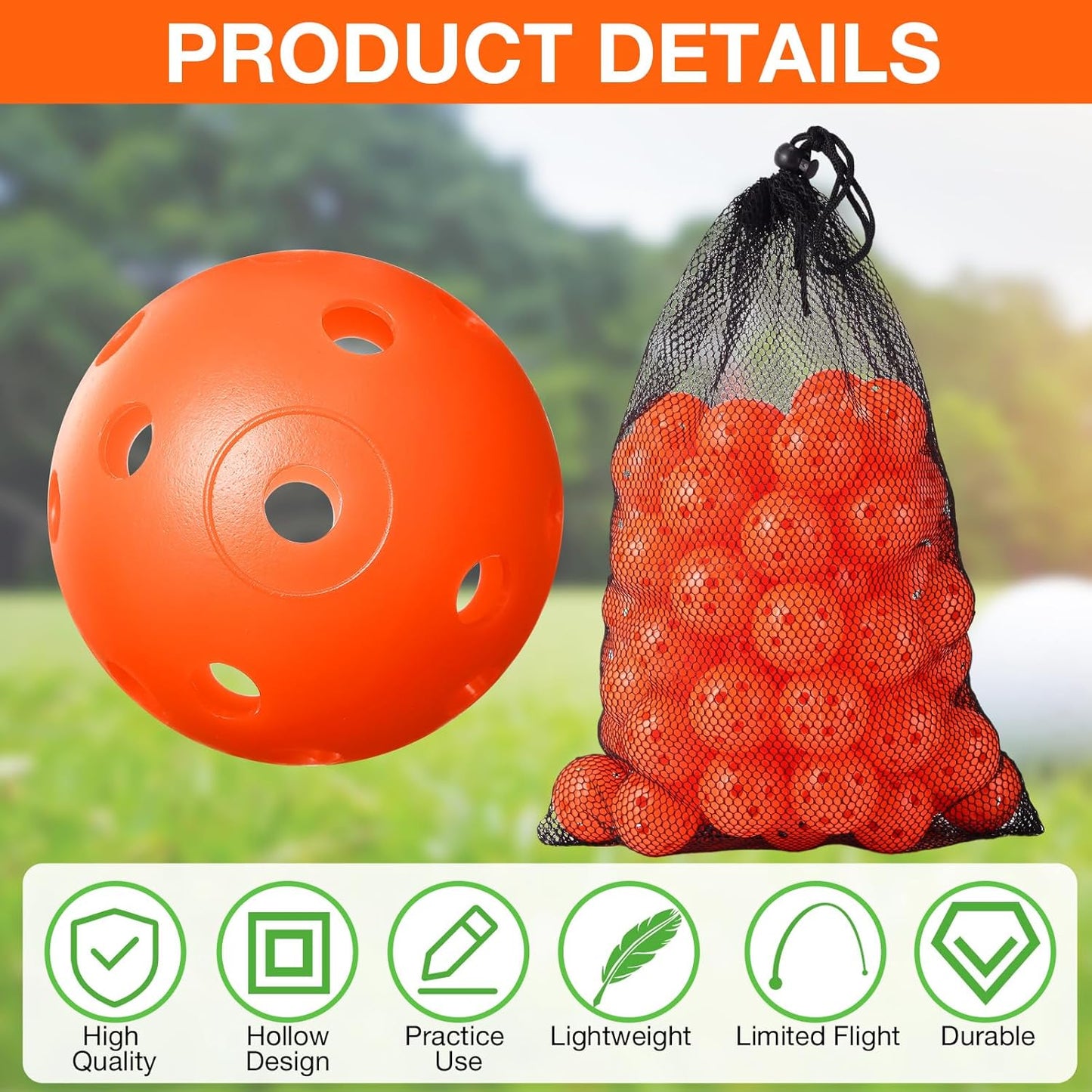 80 Pack Practice Golf Balls Limited Flight 42 mm Golf Training Airflow Hollow Plastic Ball for Women Men Indoor Outdoor Driving Range Swing Practice Home