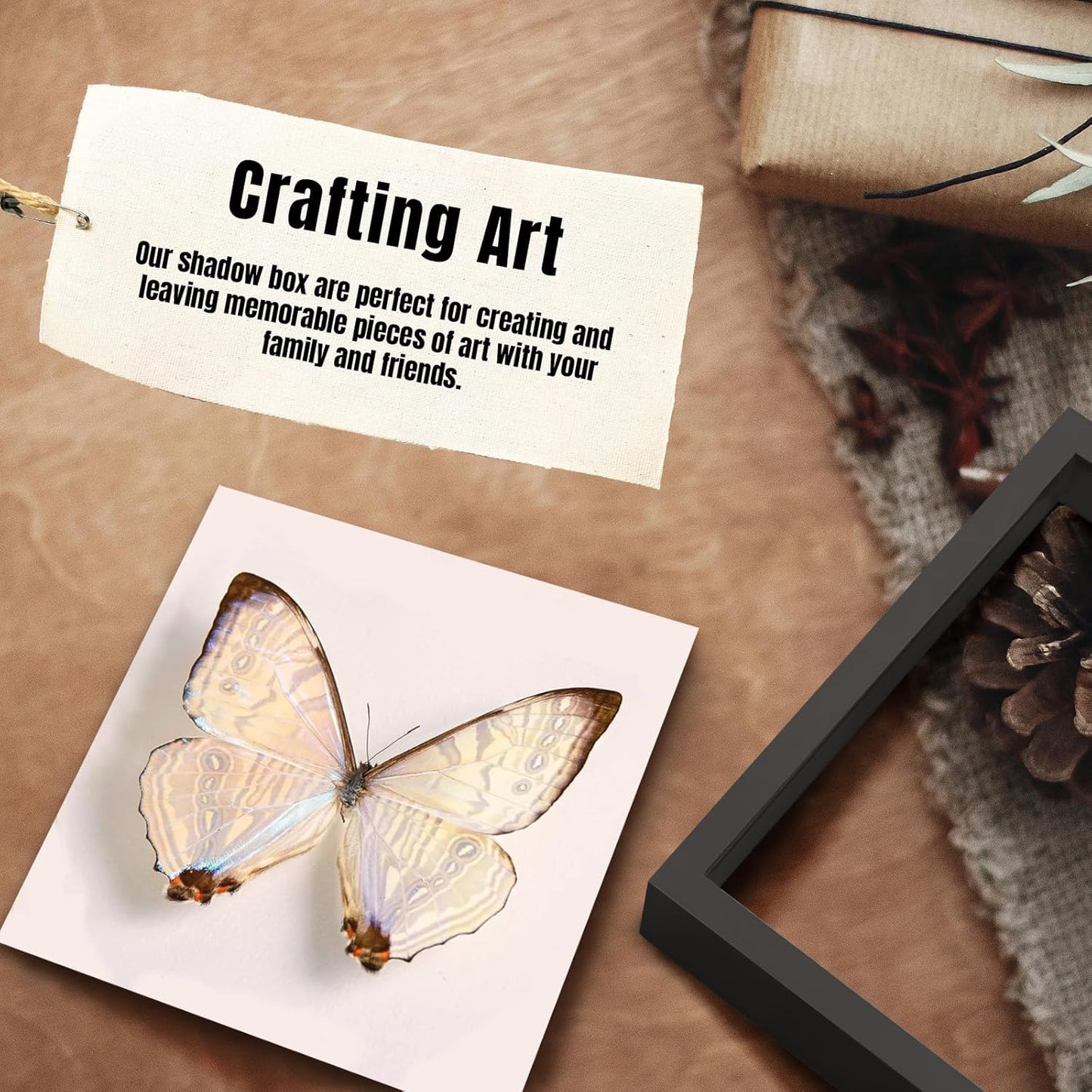 QDSSDECO 8"x8" Shadow Boxes Display Cases with Soft Linen Back Deep Wood Glass 3D Shadow Box Set for Wall and Tabletop, 3 Pack Black