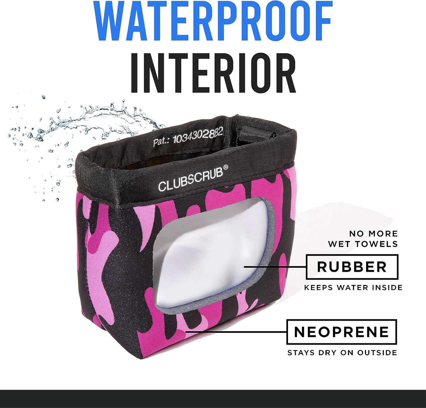 Club Scrub Golf Club and Golf Ball Cleaning Bag, Waterproof Clean Face Technology Liner, Detachable Clip, Machine Washable, Cleans Club Grooves, Dry Exterior (Neoprene or Microfiber Option Available)